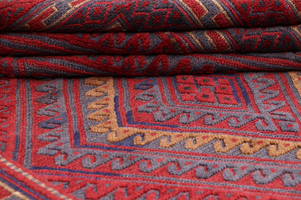 4' 6" x 6' 6  Red Handmade Mashwani Afghan Rug Rectangular