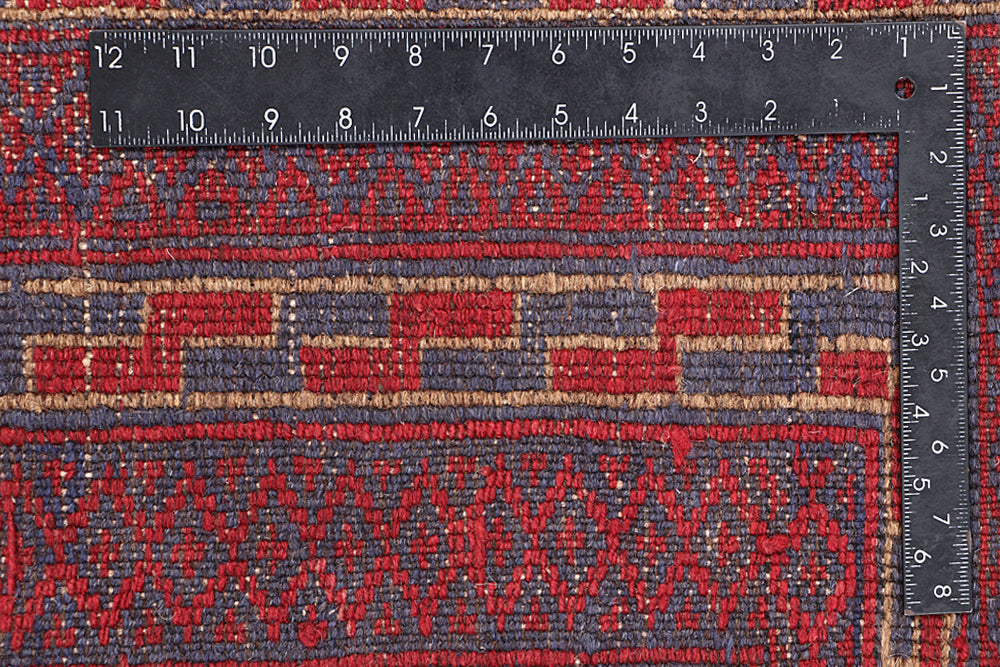4' 6" x 6' 6  Red Handmade Mashwani Afghan Rug Rectangular