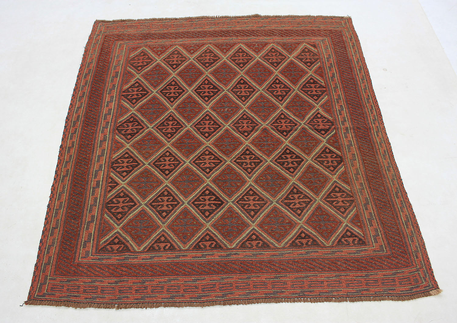 Brown Handmade Mashwani Afghan Rug Rectangular