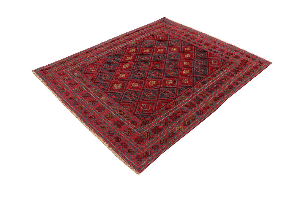 Red Handmade Mashwani Afghan Rug Rectangular