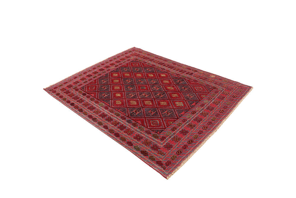 Red Handmade Mashwani Afghan Rug Rectangular