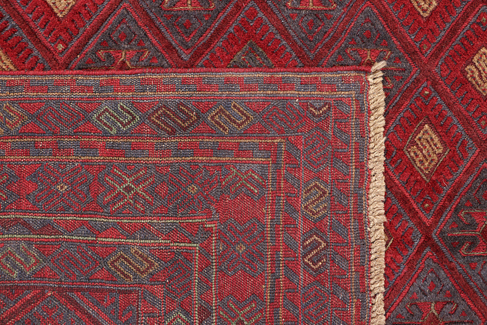 Red Handmade Mashwani Afghan Rug Rectangular