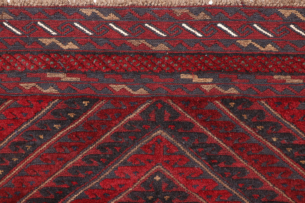 4' 6" x 6' 6  Red Handmade Mashwani Afghan Rug Rectangular