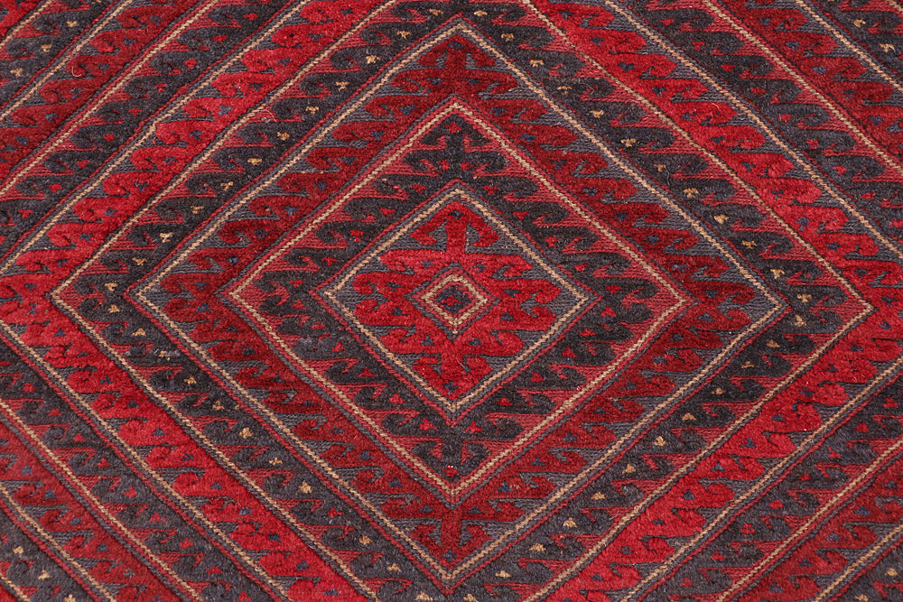 4' 6" x 6' 6  Red Handmade Mashwani Afghan Rug Rectangular