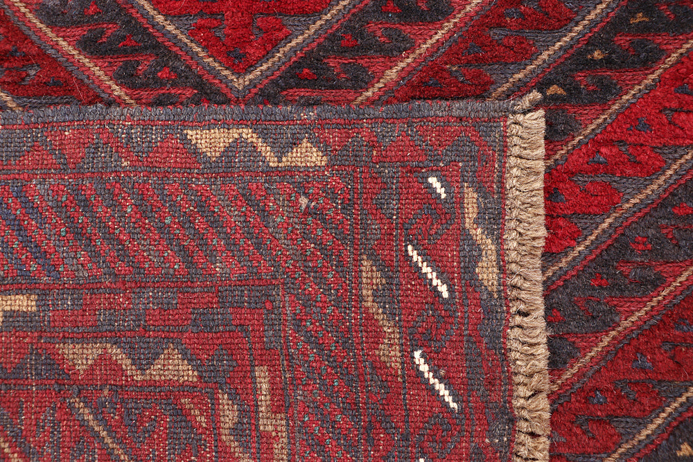 4' 6" x 6' 6  Red Handmade Mashwani Afghan Rug Rectangular