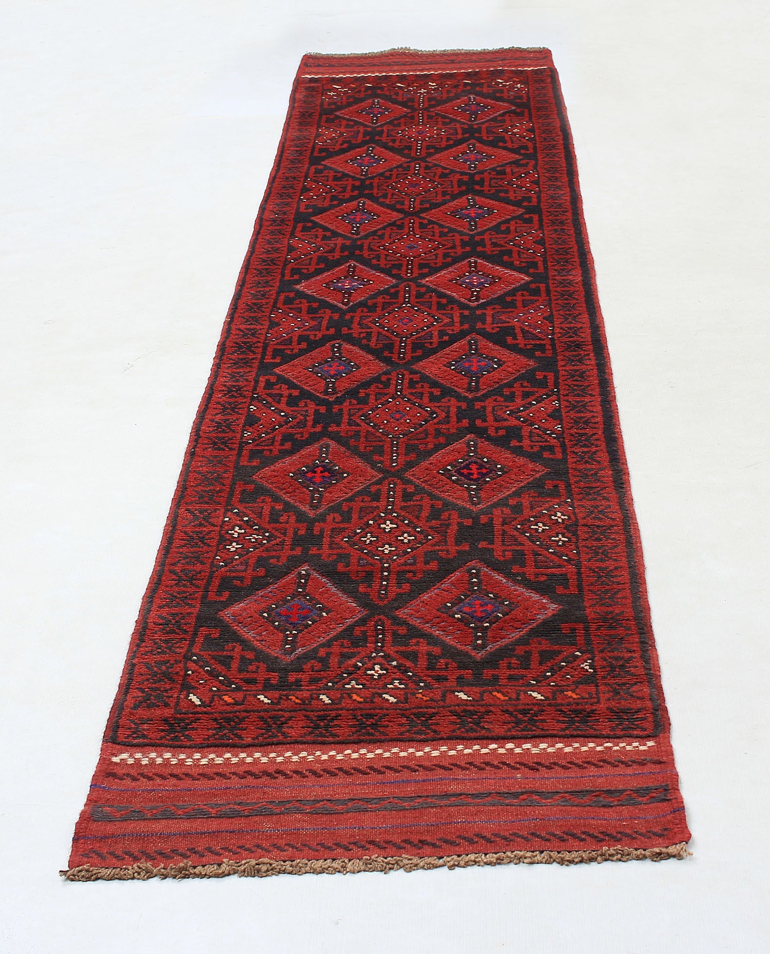 10' 6" X 2' 6"  Red Handmade Mashwani Afghan Rug Runner