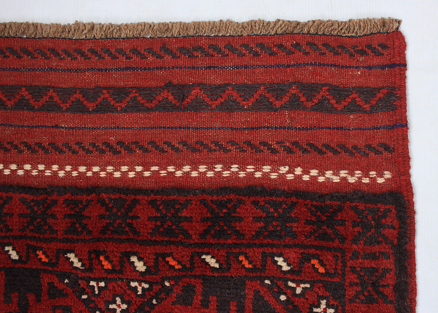 10' 6" X 2' 6"  Red Handmade Mashwani Afghan Rug Runner