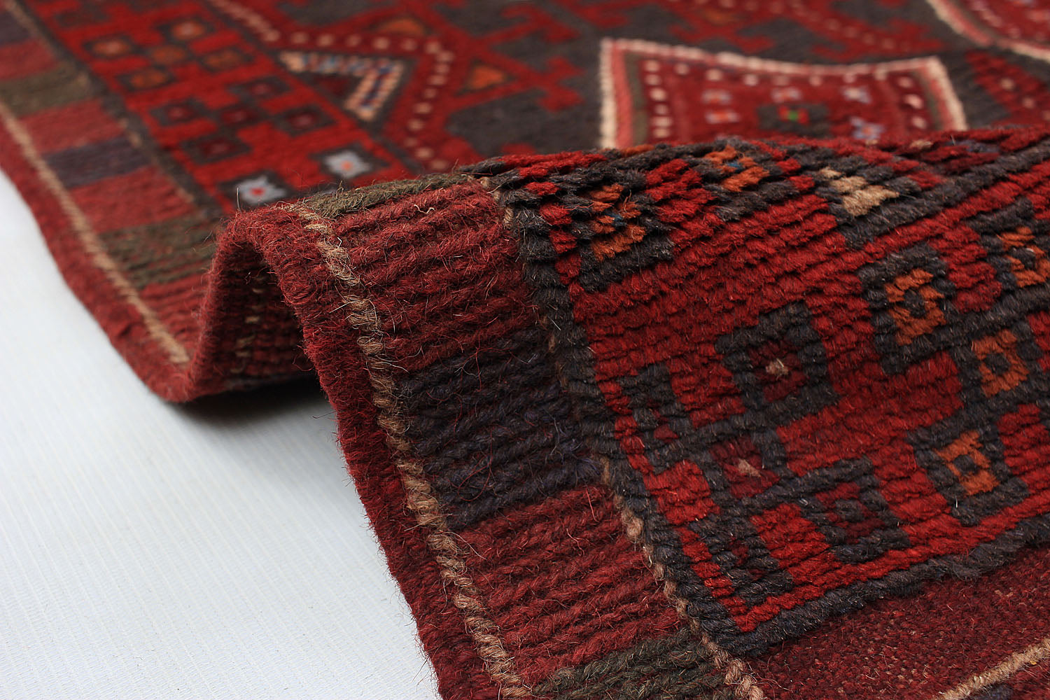 10' 6" X 2' 6"  Red Handmade Mashwani Afghan Rug Runner