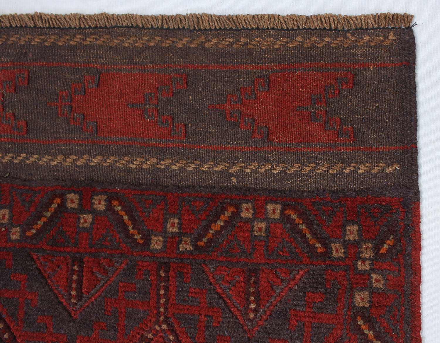 10' 6" X 2' 6"  Red Handmade Mashwani Afghan Rug Runner
