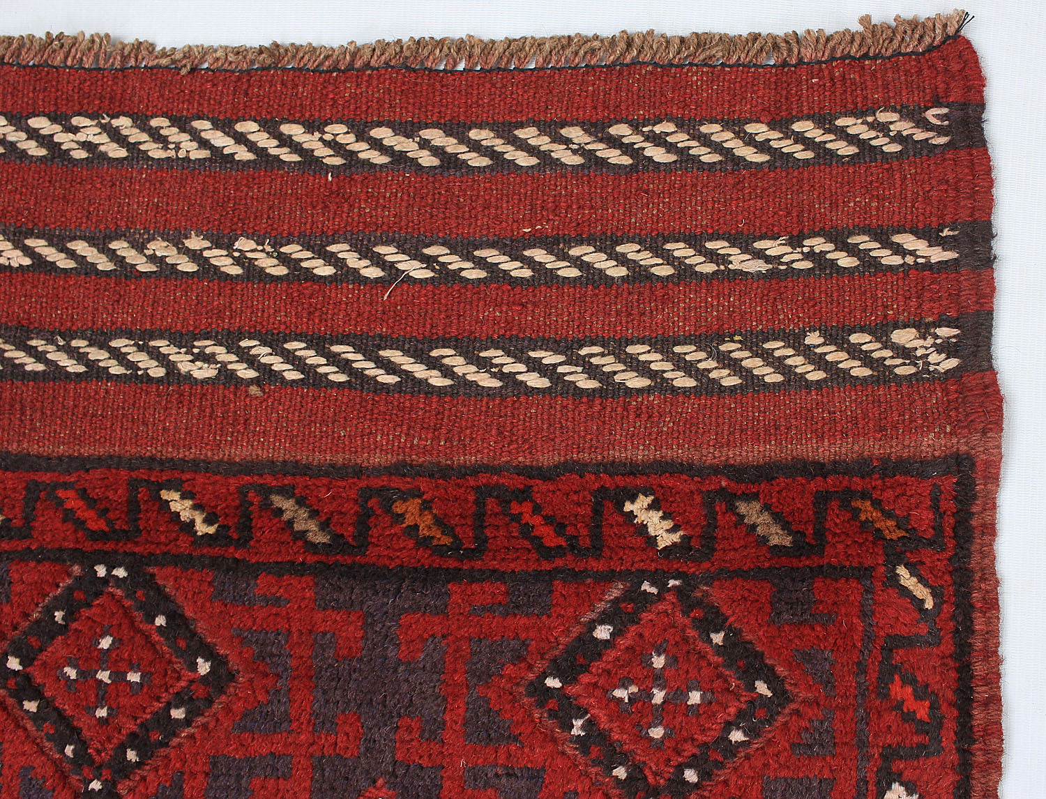 10' 6" X 2' 6"  Red Handmade Mashwani Afghan Rug Runner