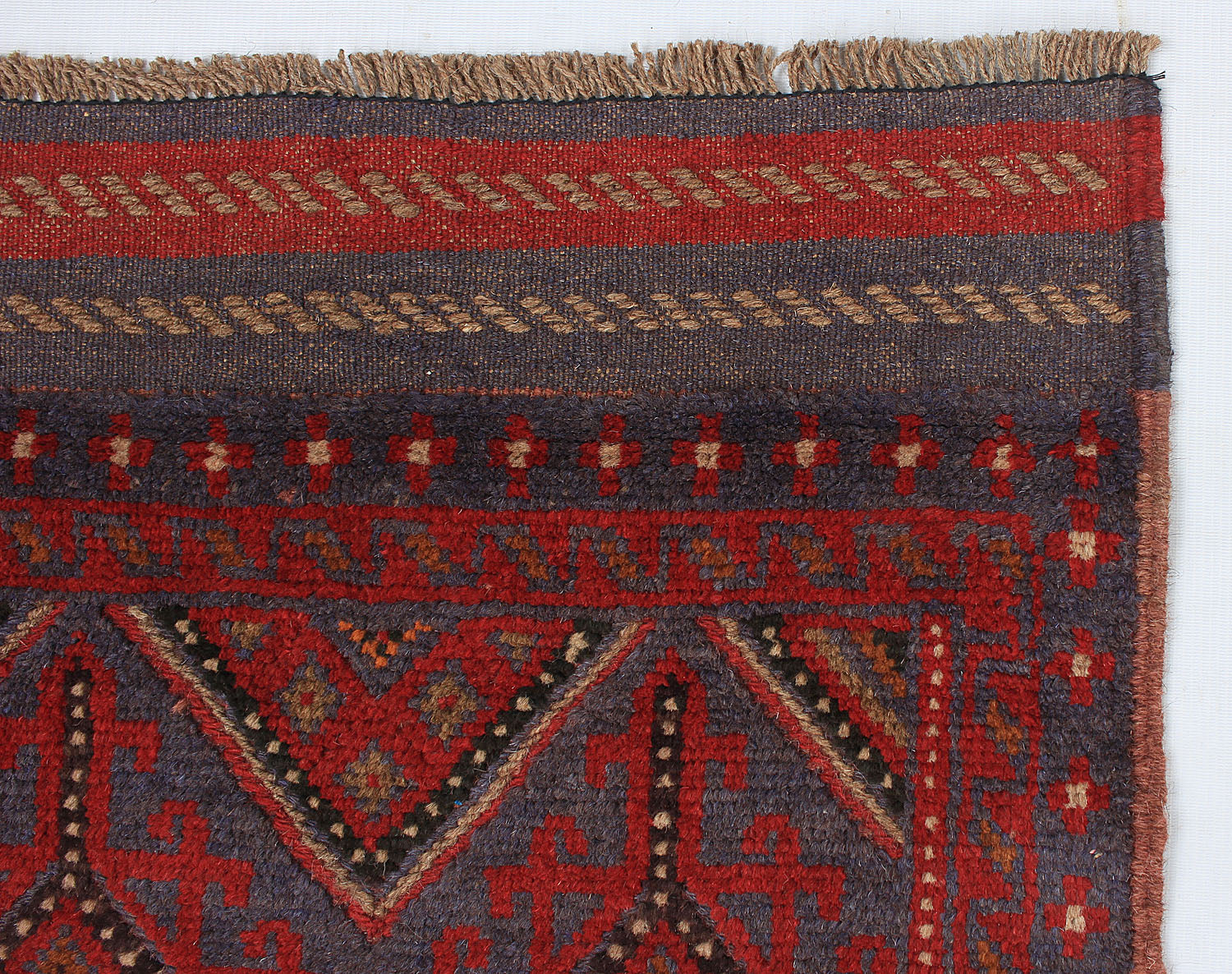 10' 6" X 2' 6"  Red Handmade Mashwani Afghan Rug Runner