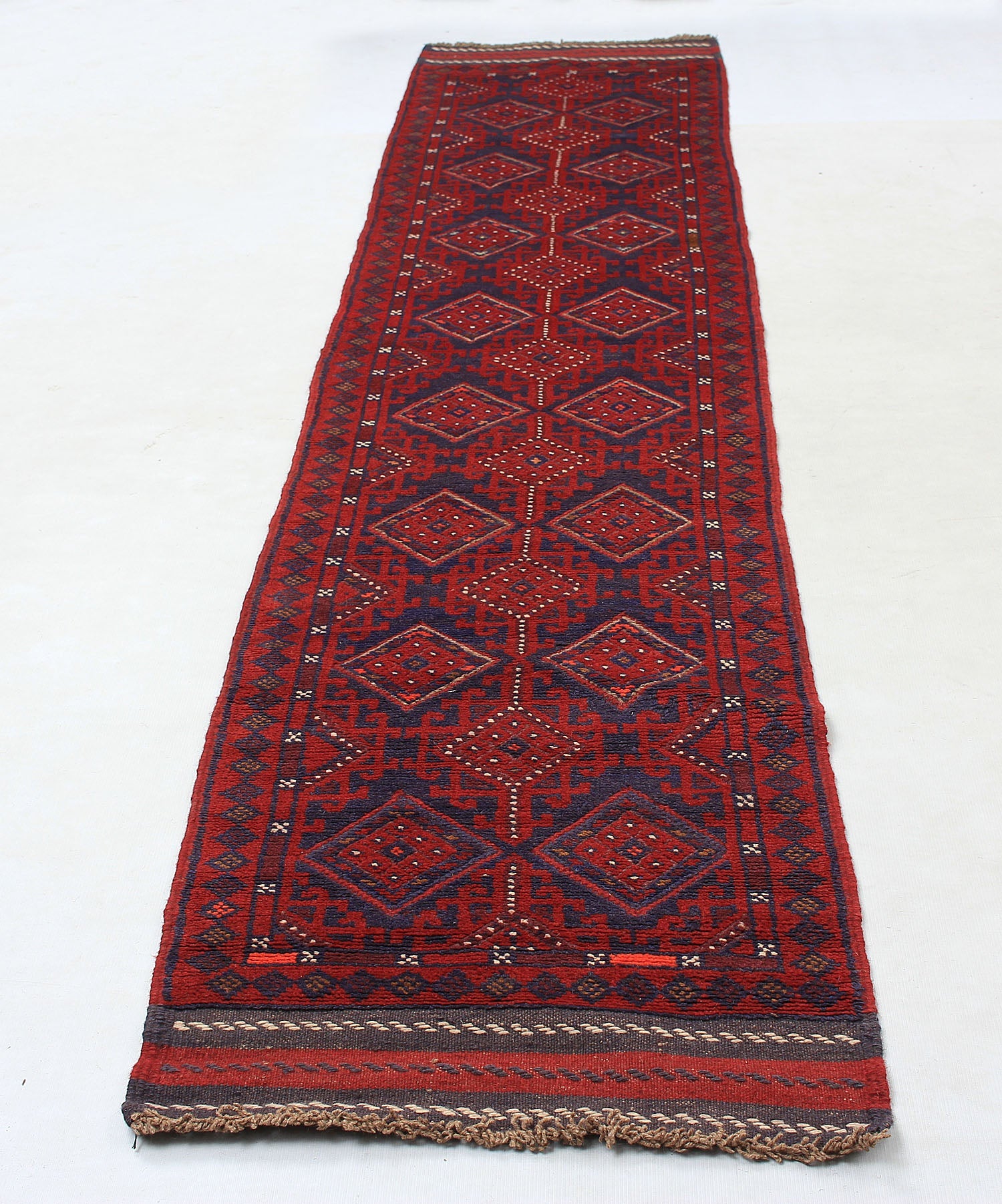 10' 6" X 2' 6"  Red Handmade Mashwani Afghan Rug Runner