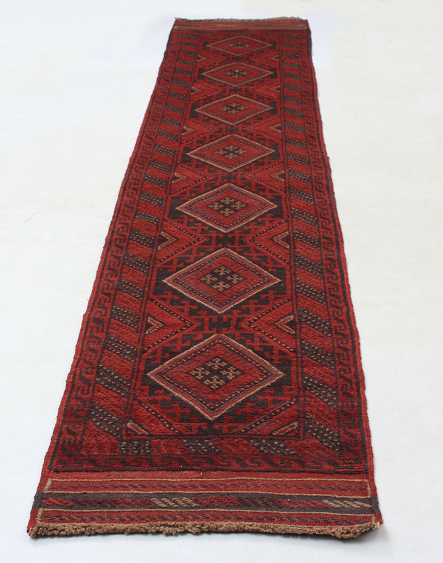 10' 6" X 2' 6"  Red Handmade Mashwani Afghan Rug Runner