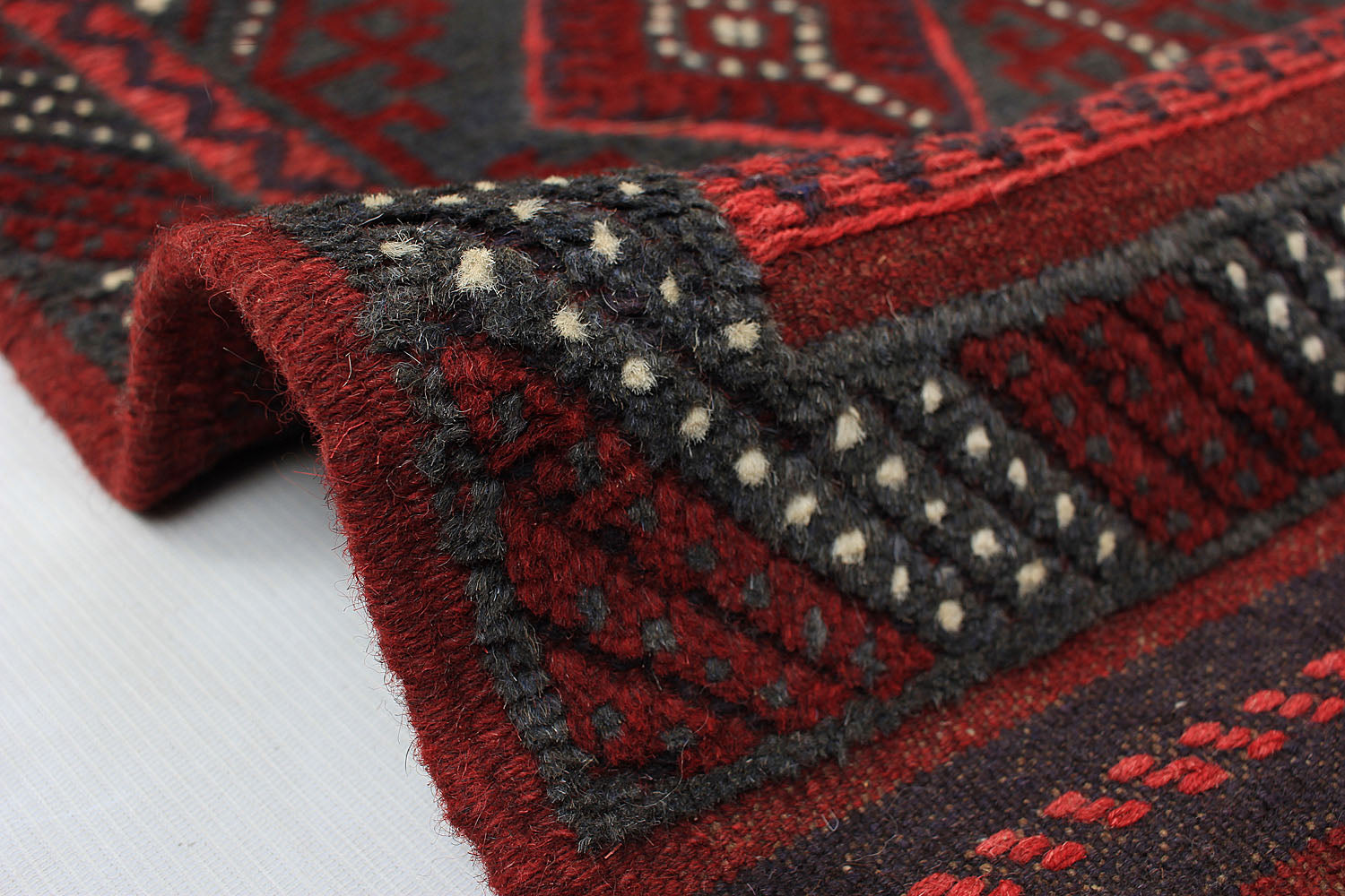 Red Handmade Mashwani Afghan Rug Rectangular