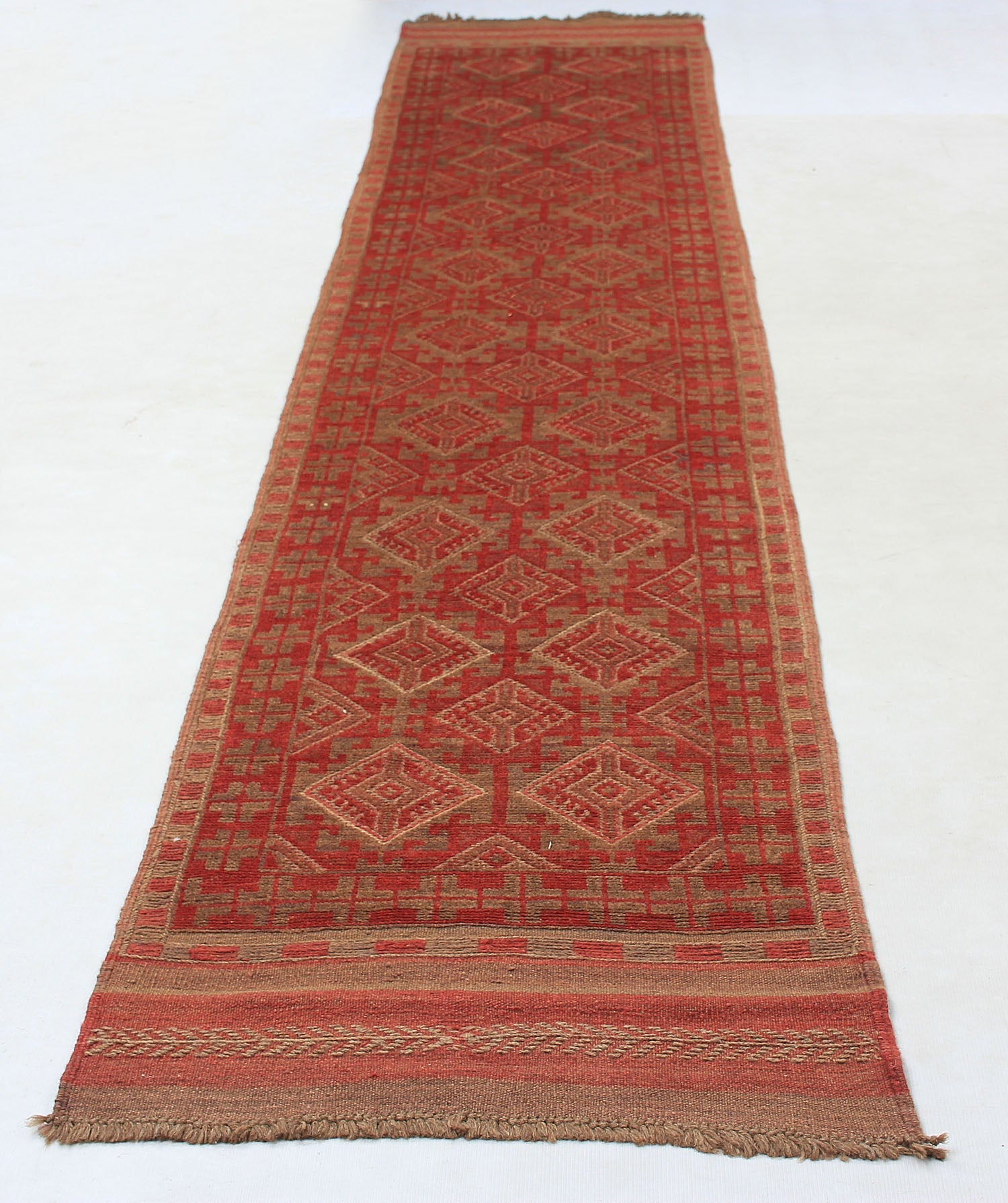 10' 6" X 2' 6"  Red Handmade Mashwani Afghan Rug Runner