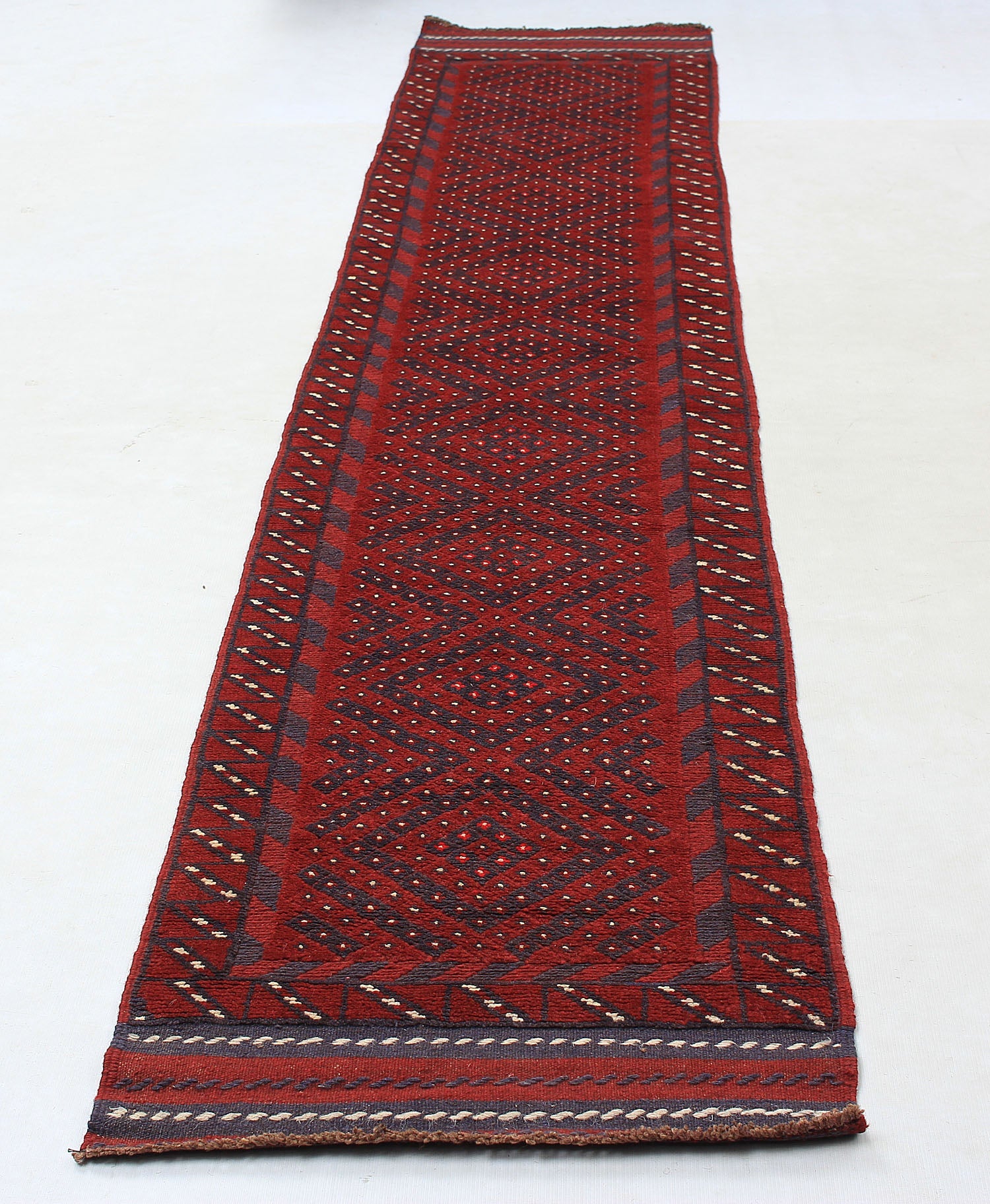 10' 6" X 2' 6"  Red Handmade Mashwani Afghan Rug Runner