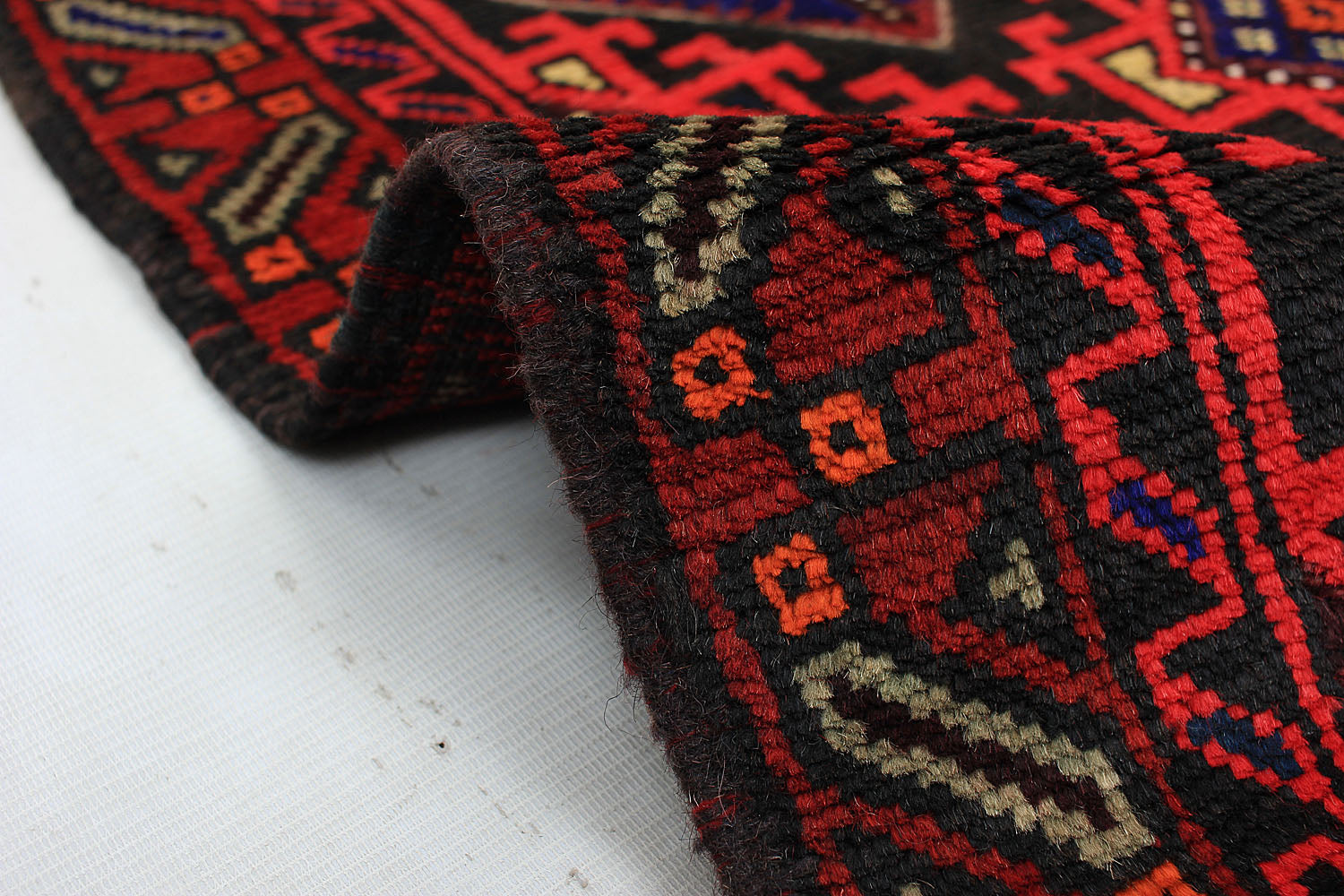 10' 6" X 2' 6"  Red Handmade Mashwani Afghan Rug Runner