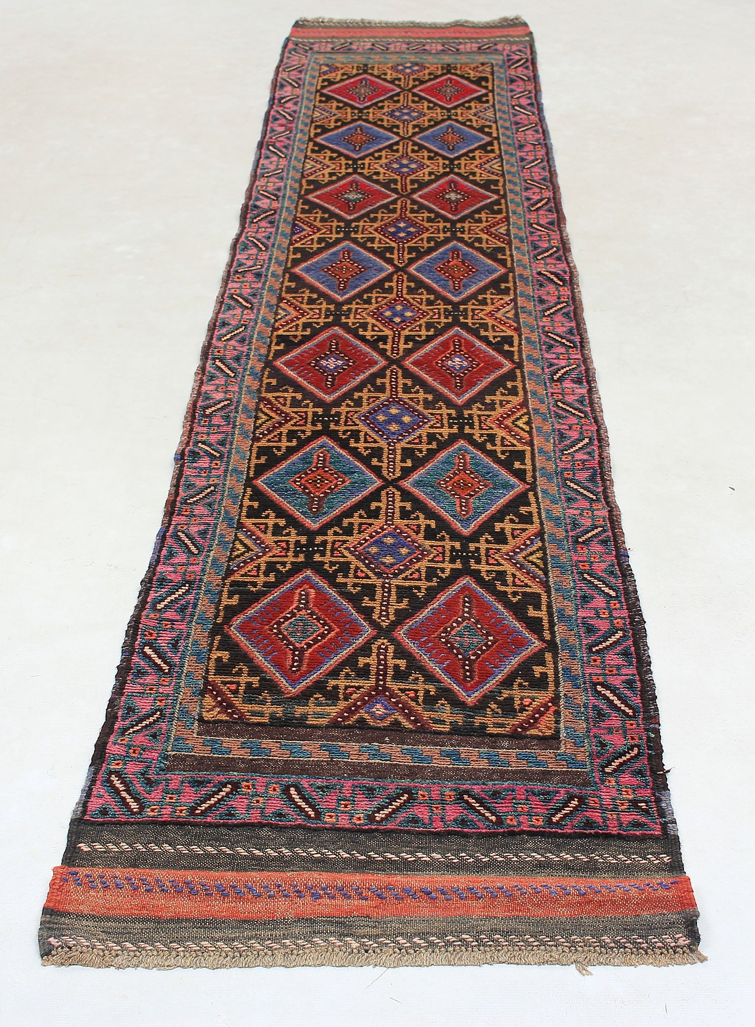10' 6" X 2' 6"  Red Handmade Mashwani Afghan Rug Runner