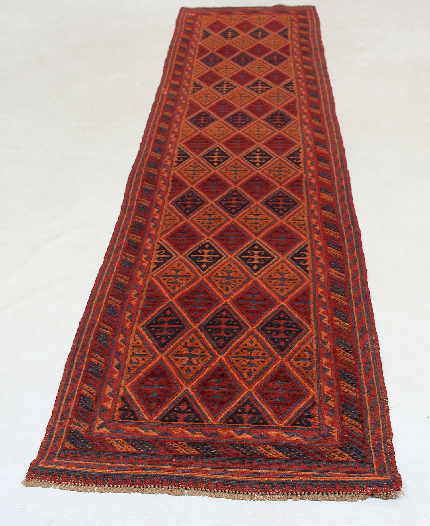 10' 6" X 2' 6"  Red Handmade Mashwani Afghan Rug Runner