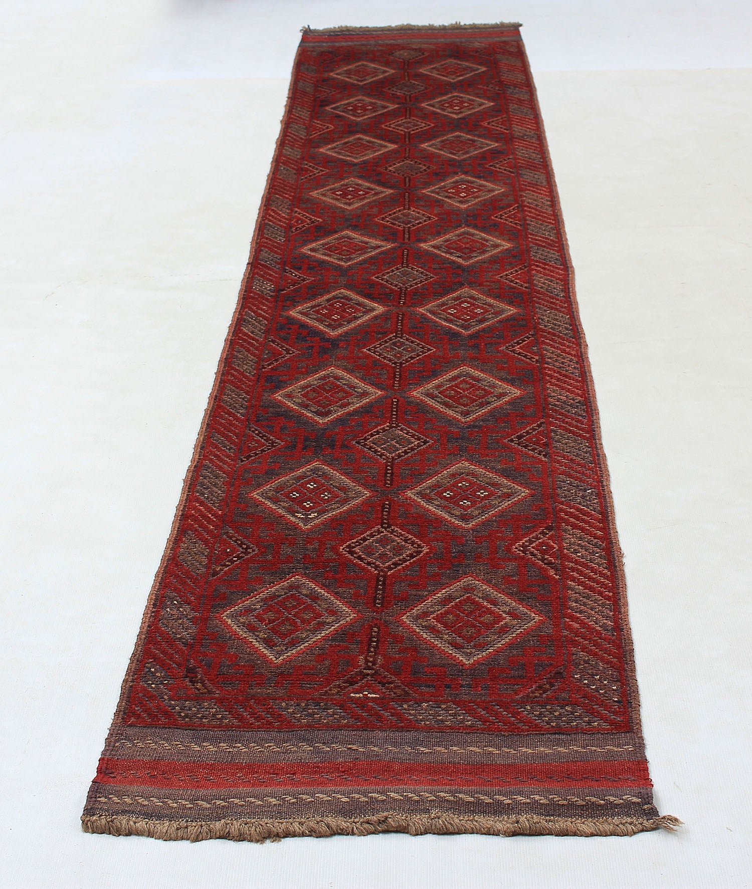 2' 6" X 9'  Red Handmade Mashwani Afghan Rug Runner
