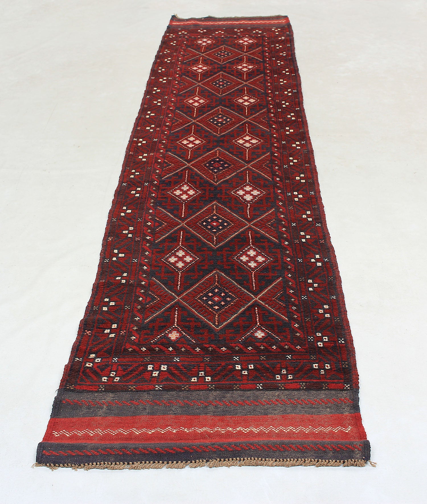 10' 6" X 2' 6"  Red Handmade Mashwani Afghan Rug Runner
