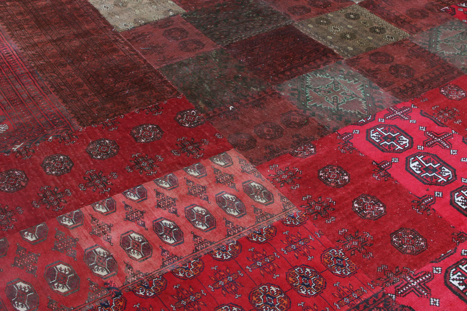 10' X 13'  Red Handmade Patch Work Afghan Rug Rectangular