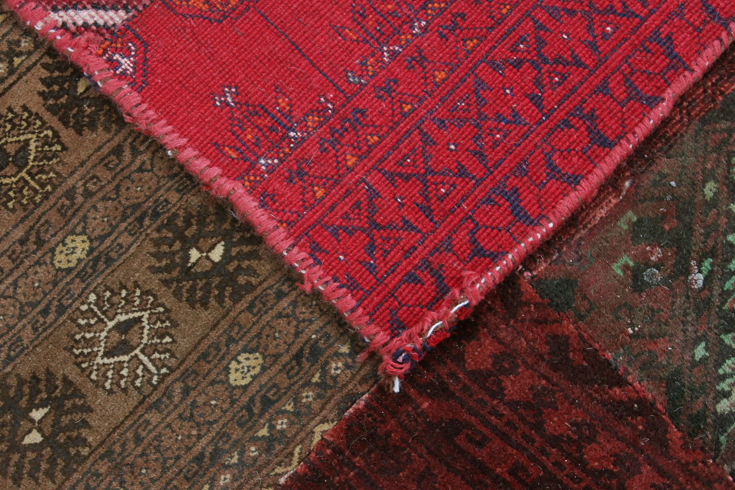 10' X 13'  Red Handmade Patch Work Afghan Rug Rectangular