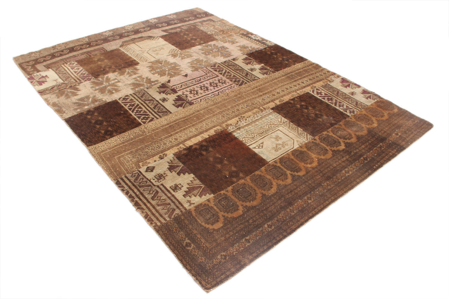 5' 6" X 8'  Brown Handmade Patch Work Afghan Rug Rectangular