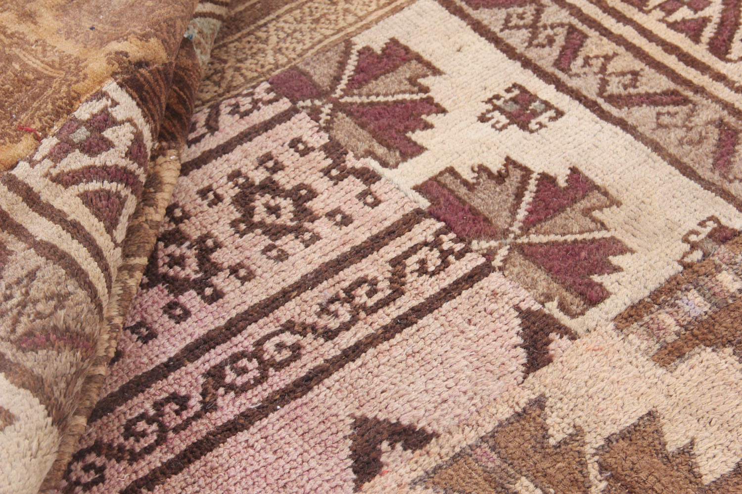 5' 6" X 8'  Brown Handmade Patch Work Afghan Rug Rectangular