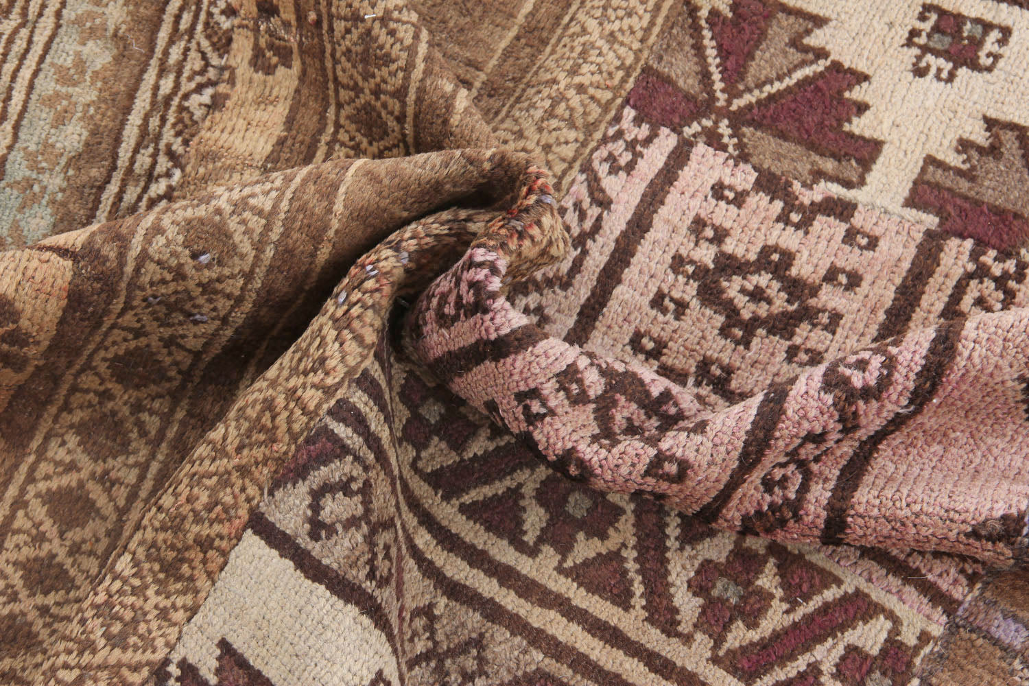 5' 6" X 8'  Brown Handmade Patch Work Afghan Rug Rectangular