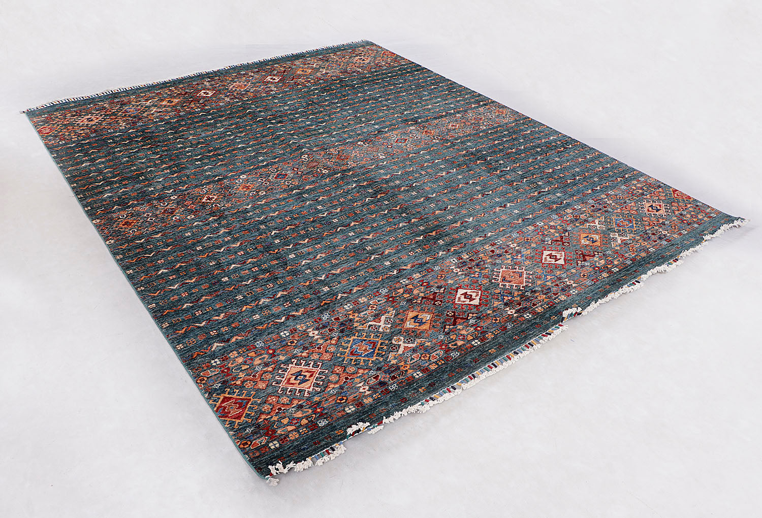 Khurjeen Persian Hand Knotted Wool Rug Green 8' x 10'