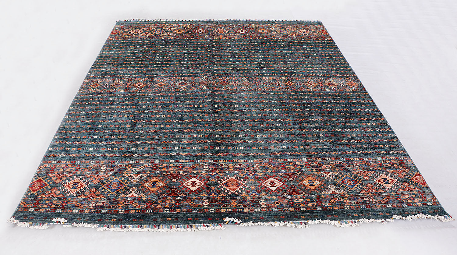 Khurjeen Persian Hand Knotted Wool Rug Green 8' x 10'