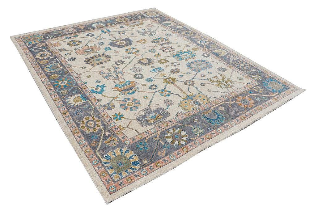 8x10 Ivory Oushak Rug, Vintage Turkish Hand Knotted Wool Area Rug, Traditional Living Room Bedroom Decor