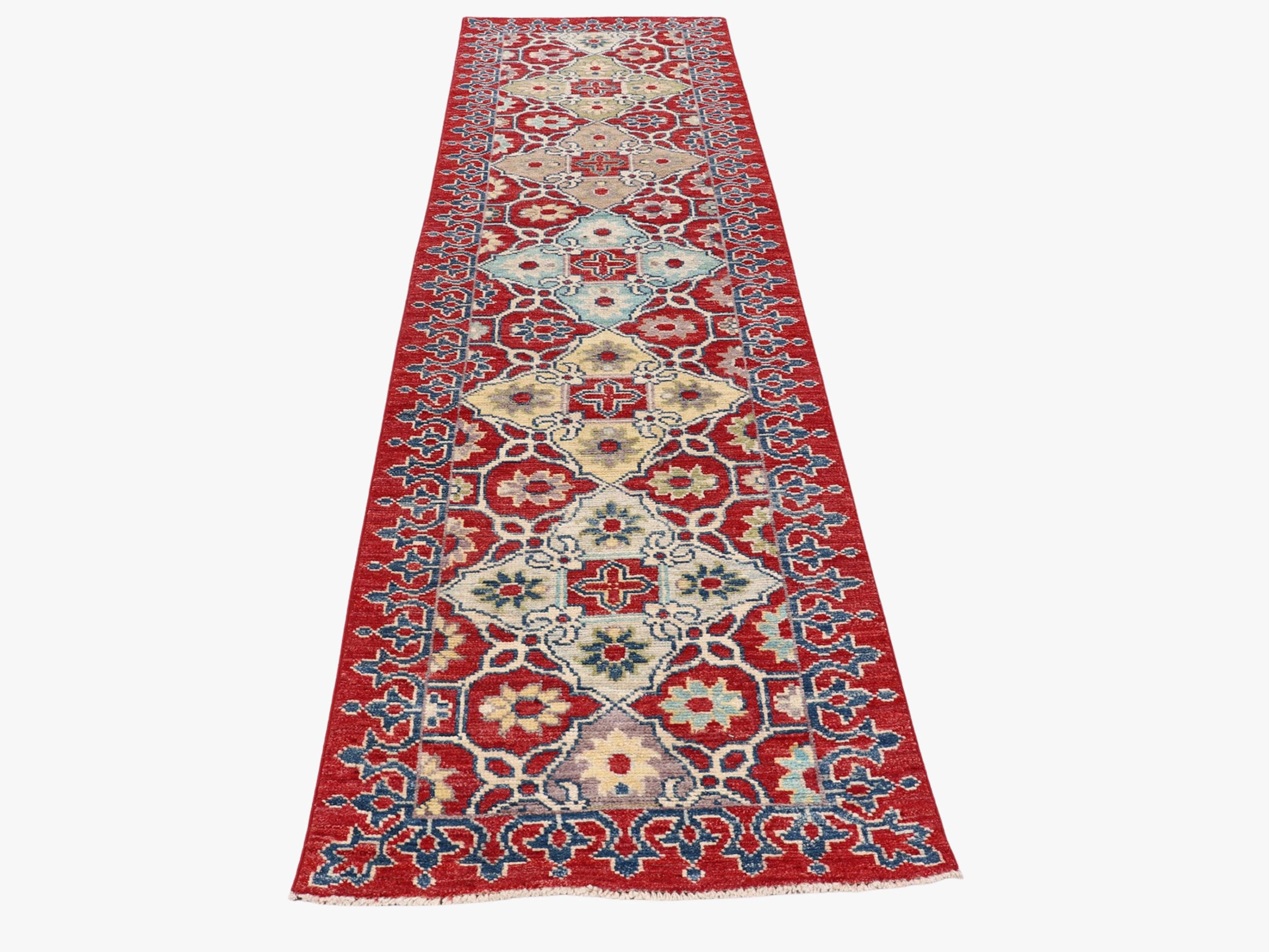 3x10 Turkish Oushak Runner Rug, Red Hand Knotted Wool Vintage Hallway Runner, Medallion Kitchen Entryway Carpet