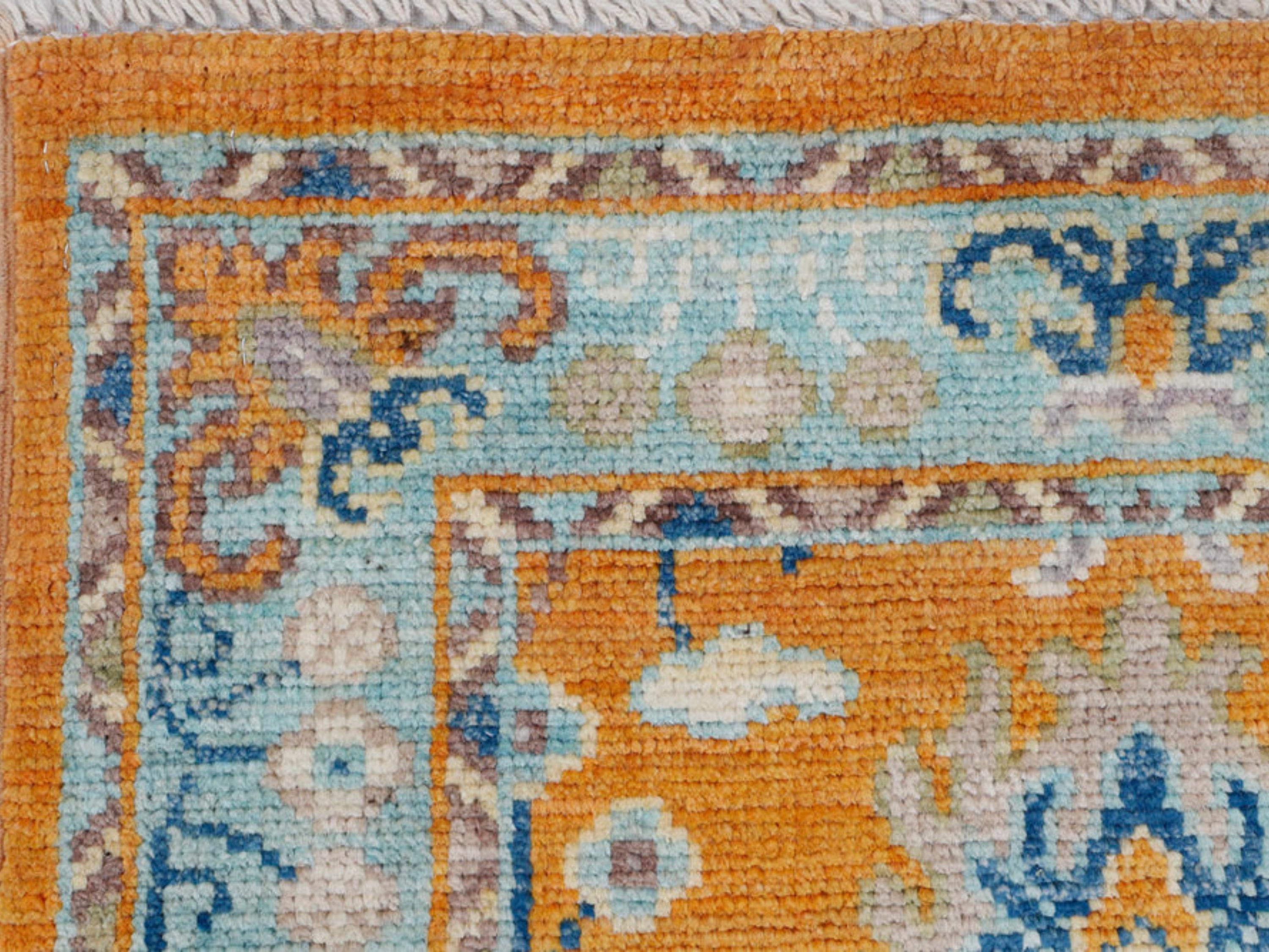 3x10 Oushak Runner Rug, Hand Knotted Gold Wool Staircase Long Hallway Runner, Medallion Turkish Corridor Carpet