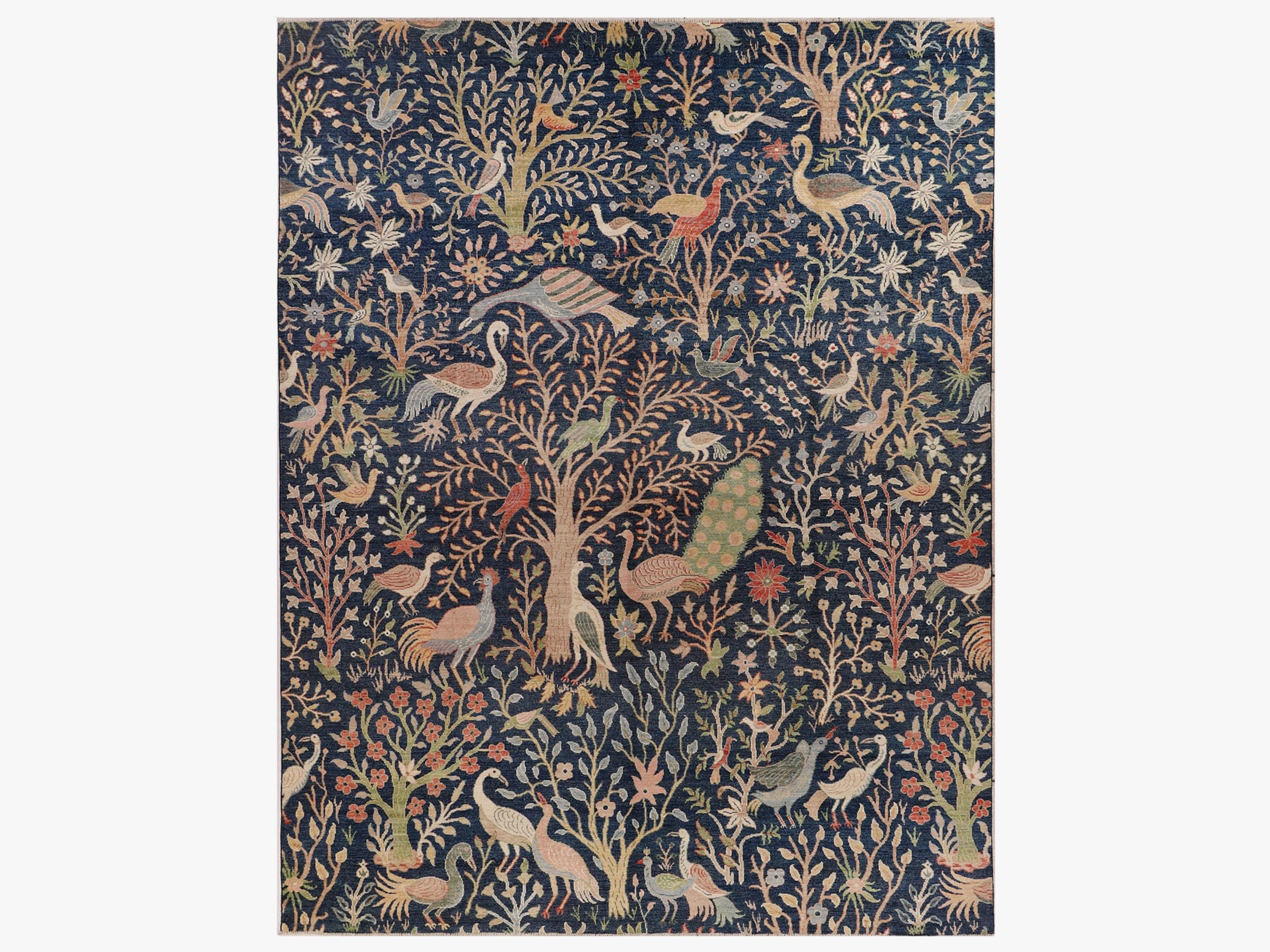 10x15 William Morris Style Rug, Hand Knotted Wool Area Rug, Botanical Floral Turkish Carpet, Large Living Room Statement Decor