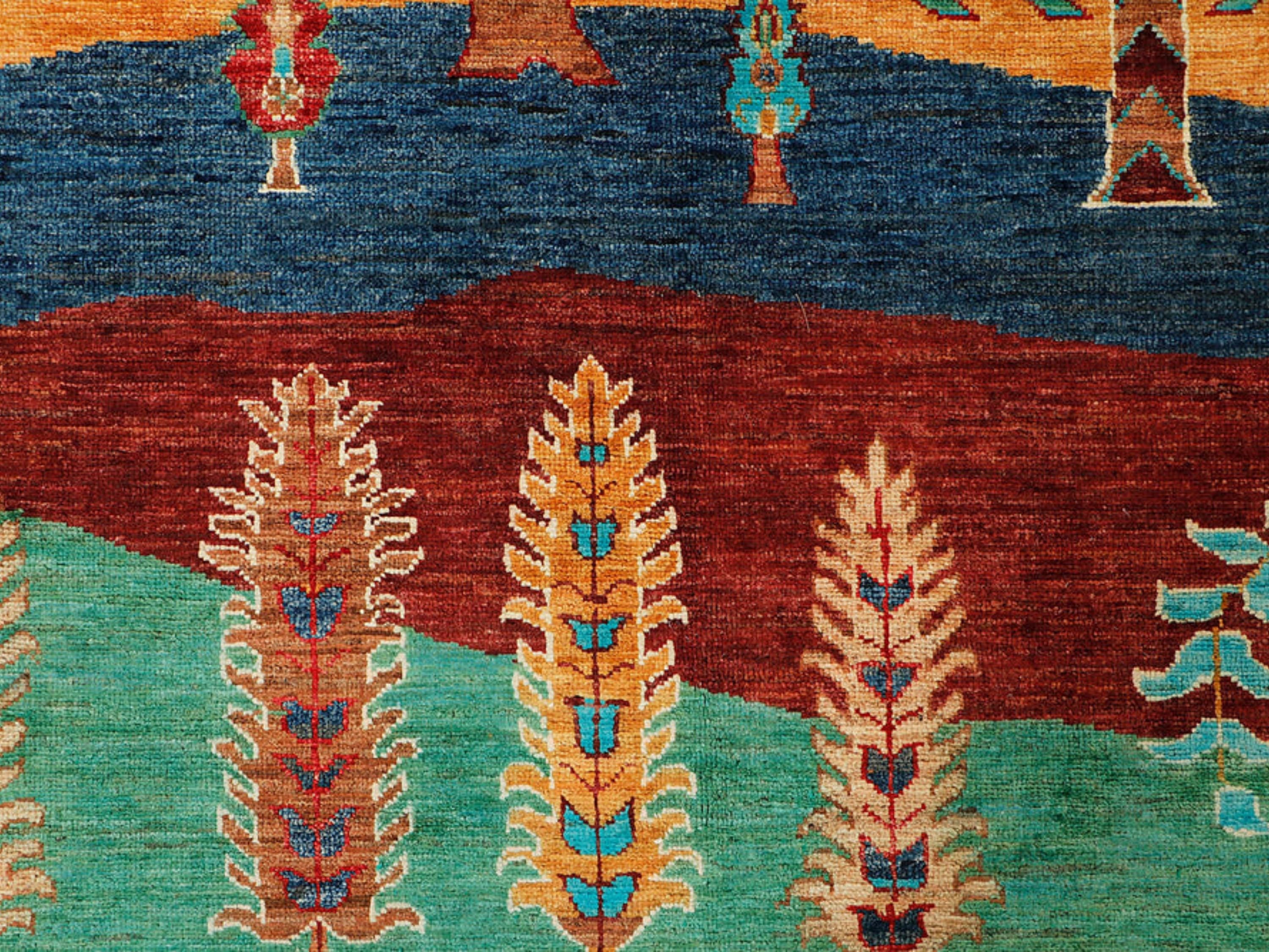 5x7 Persian Style Rug, Hand Knotted Wool Area Rug, Handmade Tree Landscape Pictorial Carpet, Living Room Decor