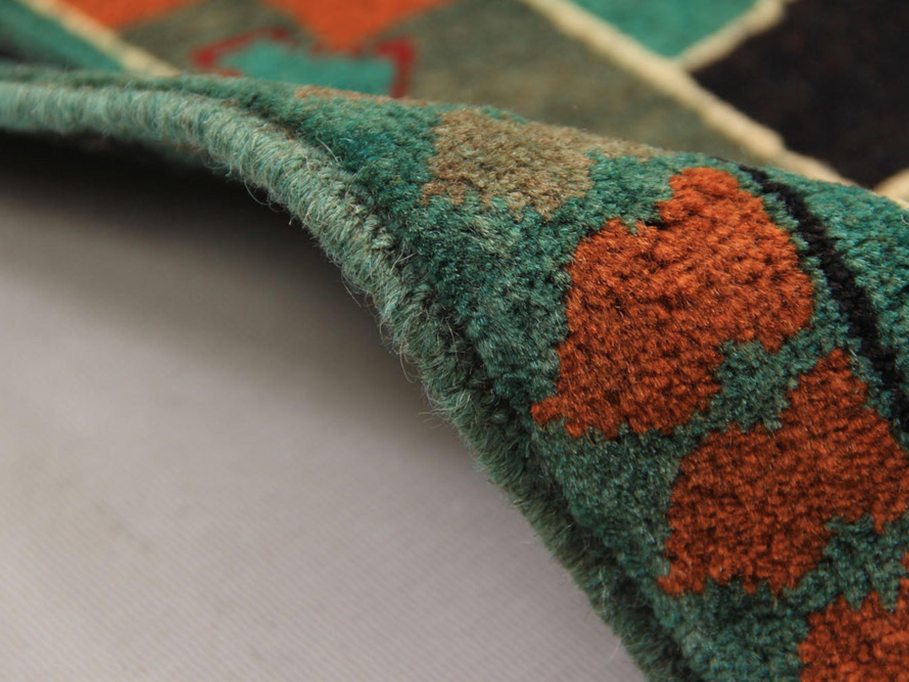 2x3 Green Afghan War Rug, Hand Knotted Wool Pictorial Wall Art
