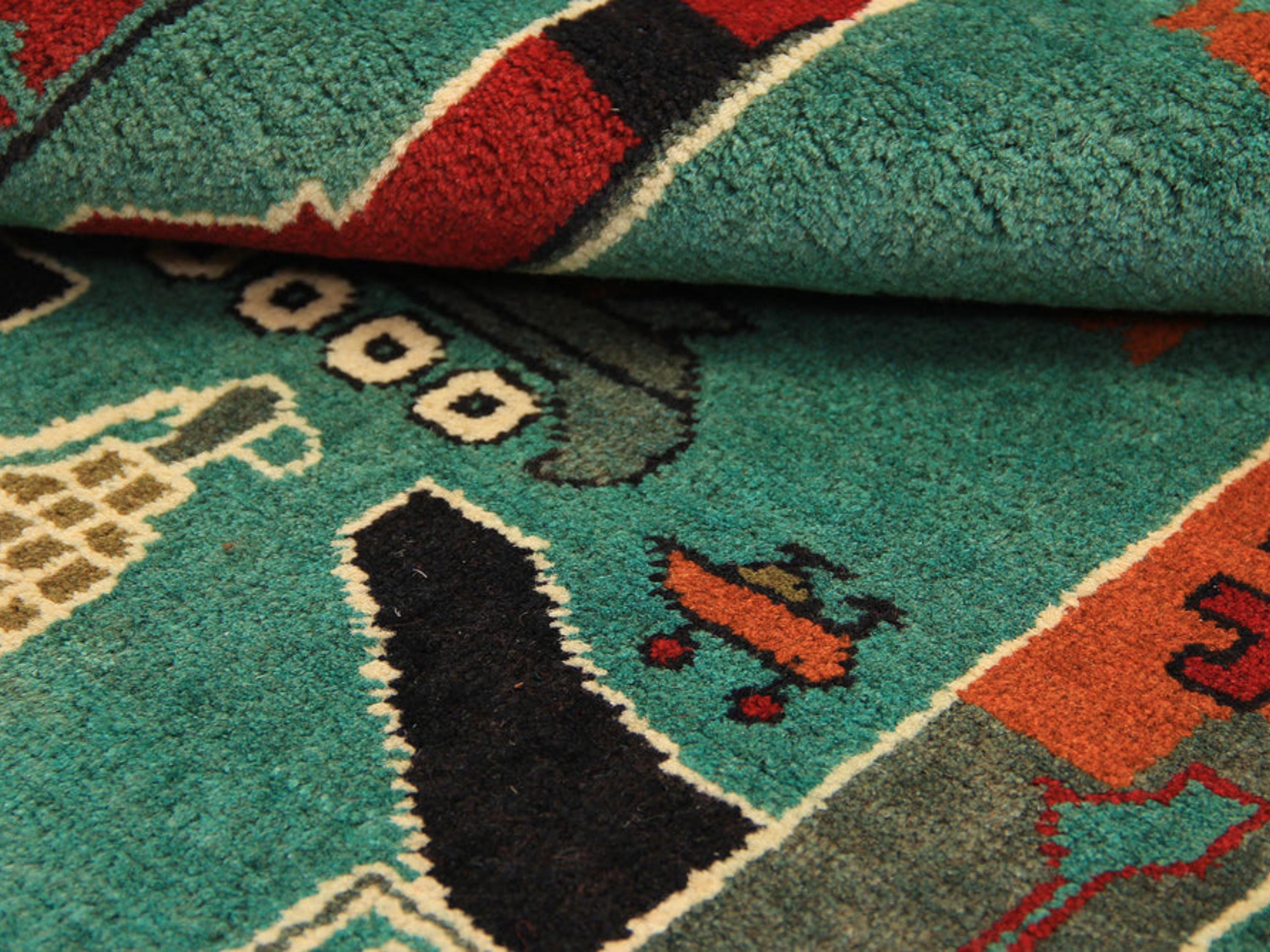 2x3 Hand Knotted Afghan Rug, Wool Tribal War Wall Hanging, Pictorial Folk Art Decor