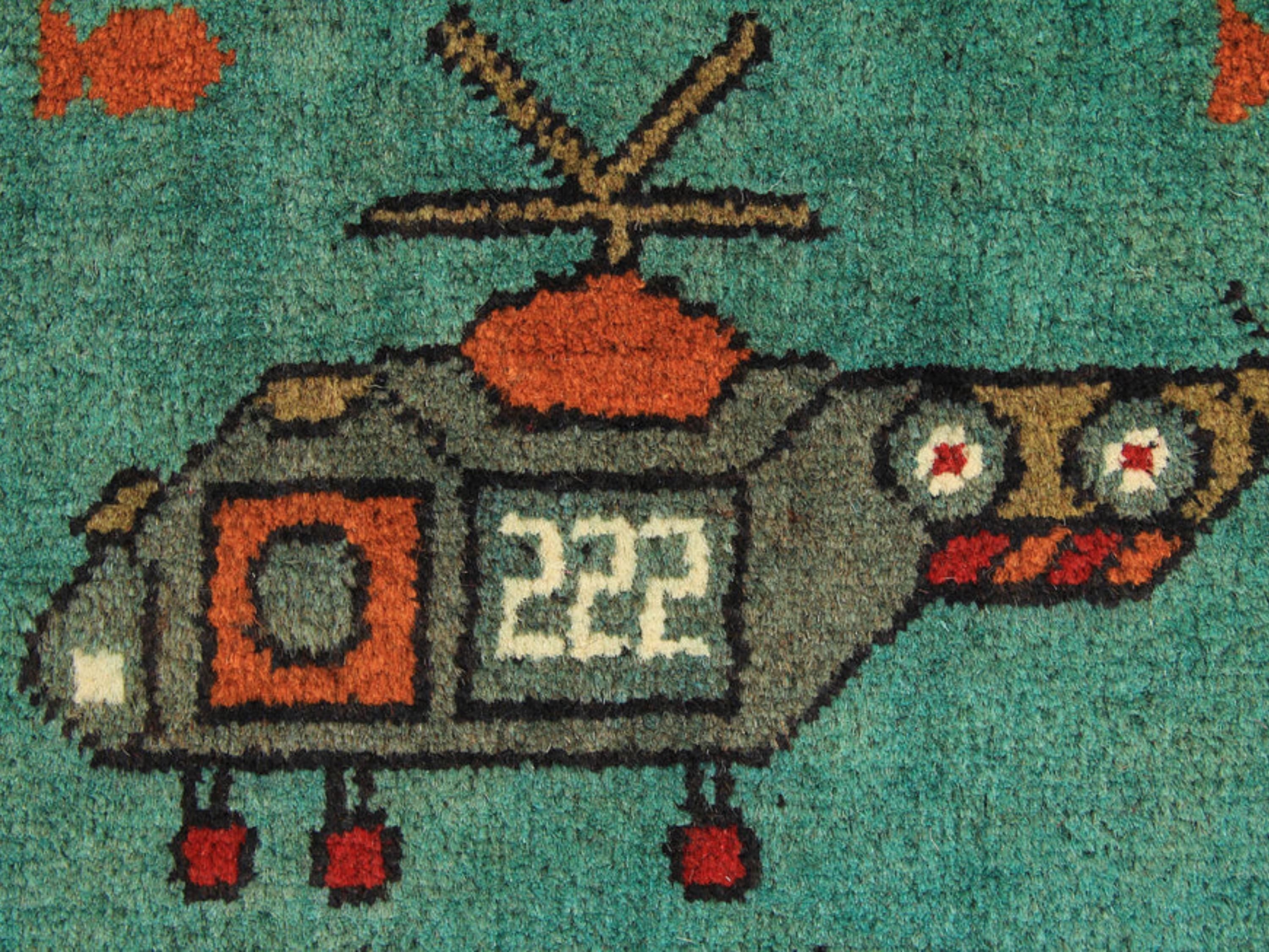 2x3 Hand Knotted Afghan Rug, Wool Tribal War Wall Hanging, Pictorial Folk Art Decor