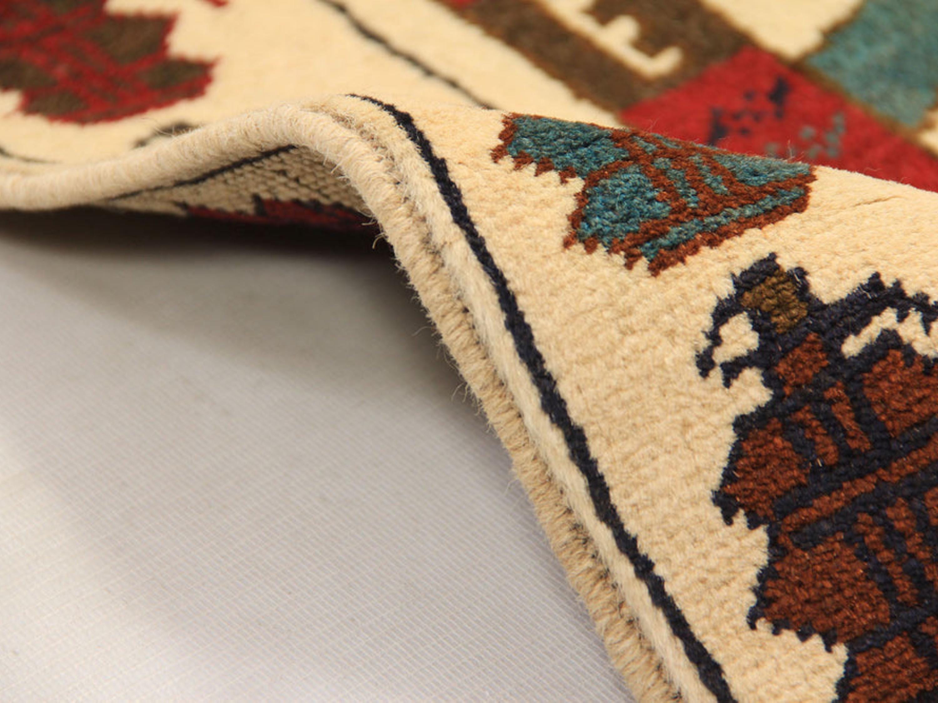 2x3 Handcrafted Ivory War Rug, Wool Afghan Tribal Wall Art