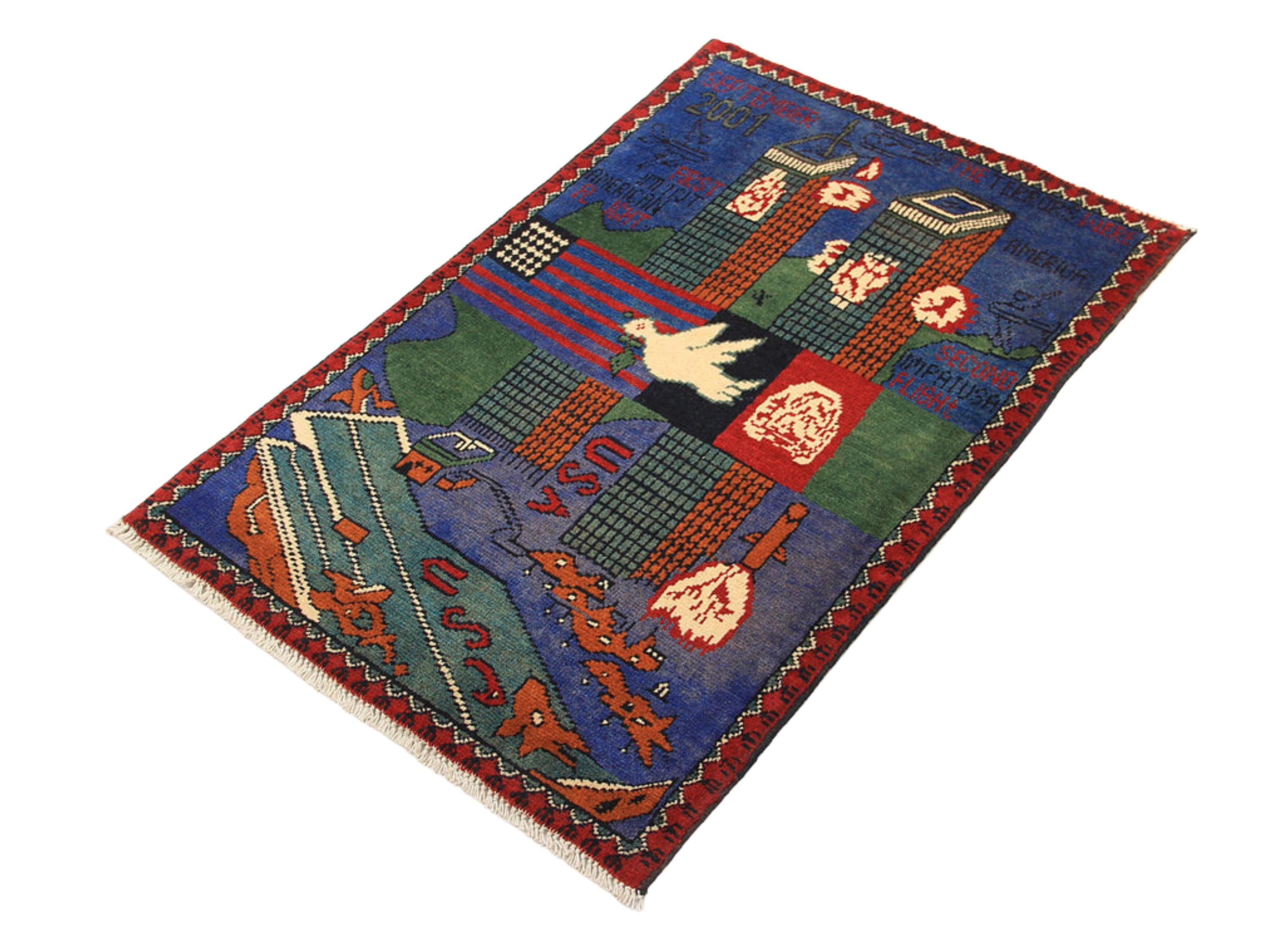 2x3 Collectible Afghan War Rug, Handmade Wool Tribal Wall Art, Military Carpet Decor
