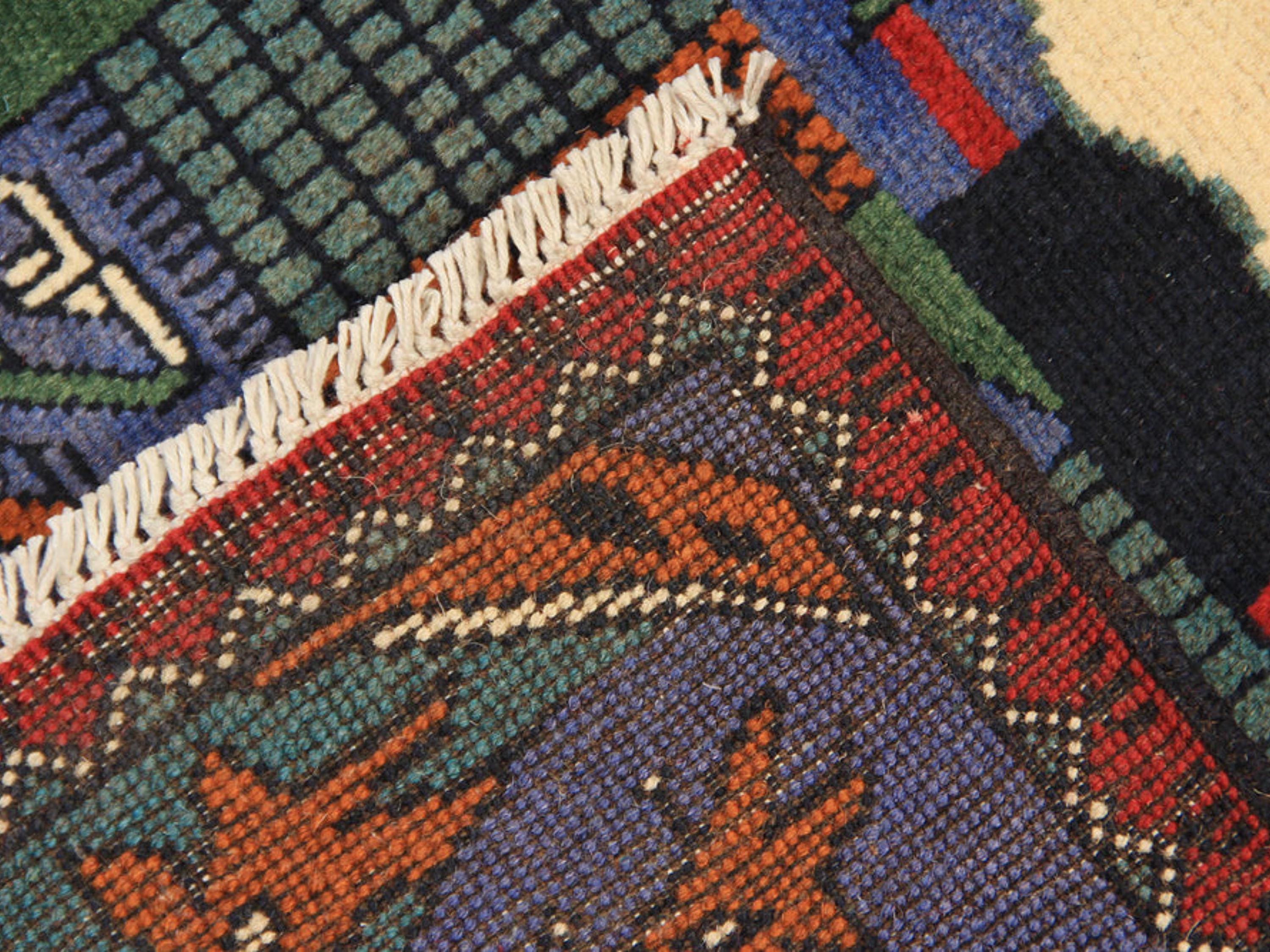 2x3 Collectible Afghan War Rug, Handmade Wool Tribal Wall Art, Military Carpet Decor