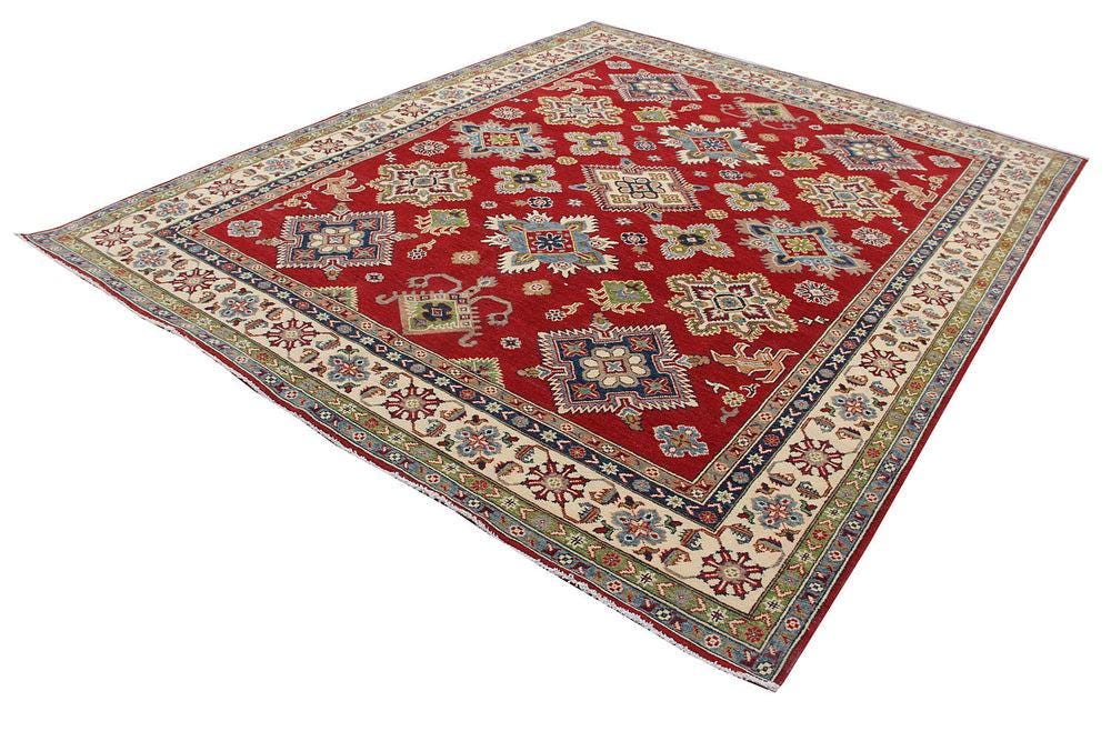 8x10 Red Oriental Rug Kazak, Hand Knotted Wool Area Rug, One of a Kind Traditional Living Room Bedroom Decor