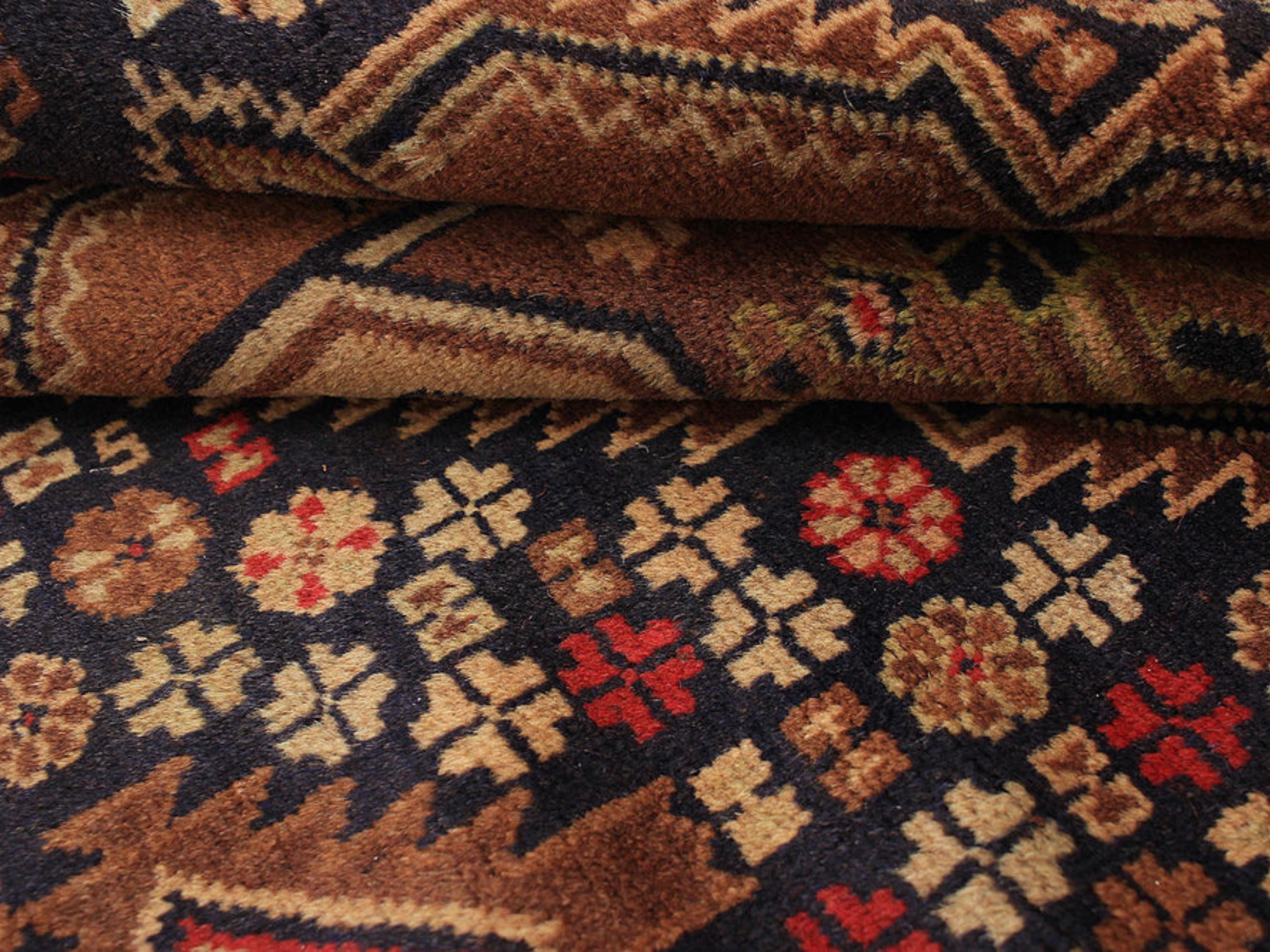 3x10 Tribal Runner Rug, Hand Knotted Wool Geometric Hallway Runner, Brown Oriental Corridor Decor