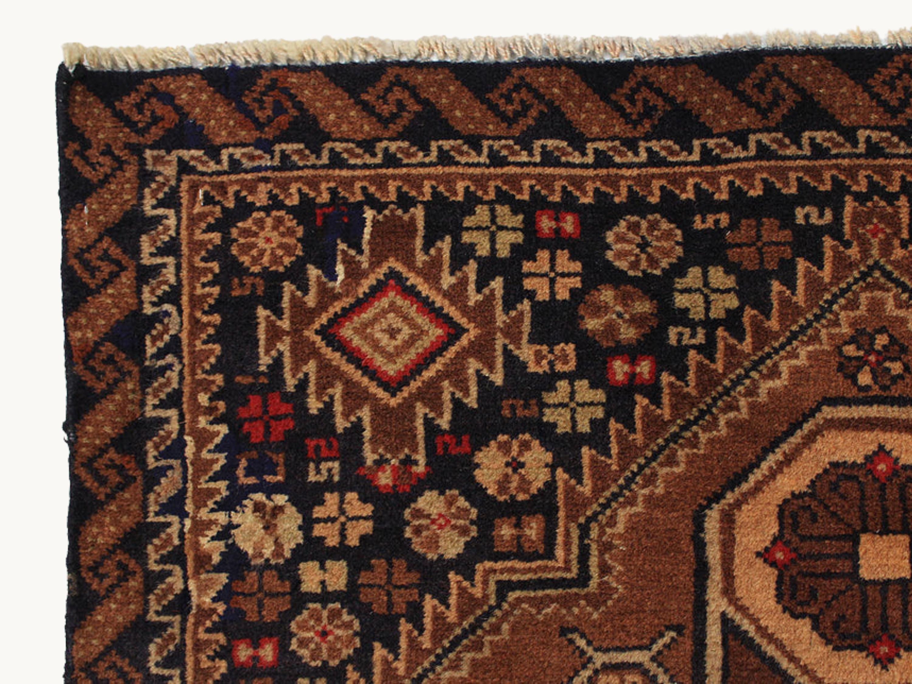 3x10 Tribal Runner Rug, Hand Knotted Wool Geometric Long Hallway Runner, Brown Oriental Corridor Carpet