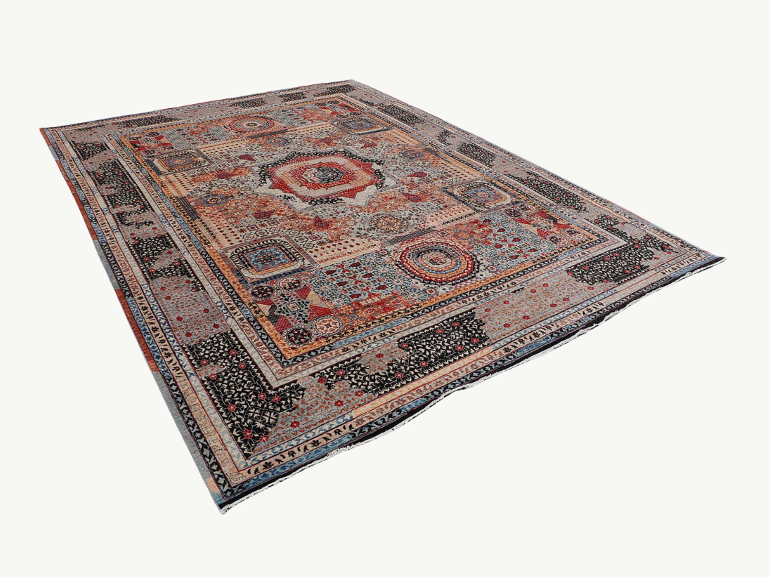 10x14 Persian Style Mamluk Rug, Hand Knotted Wool Area Rug, Geometric Medallion Carpet, Luxury Living Room Dining Room Decor