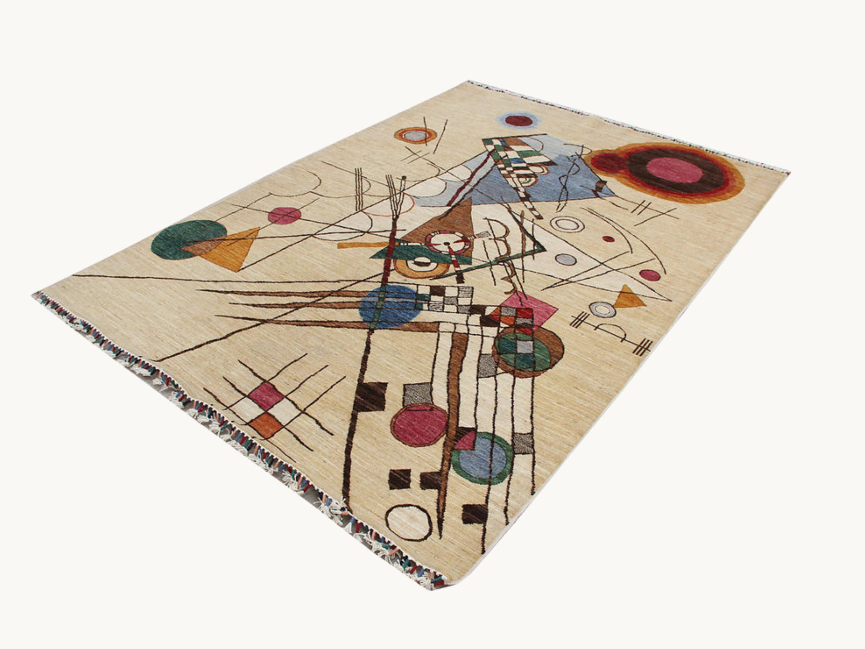 5.6x8 Persian Style Rug, Hand Knotted Abstract Wool Area Rug, Modern Luxury Living Room Statement Rug