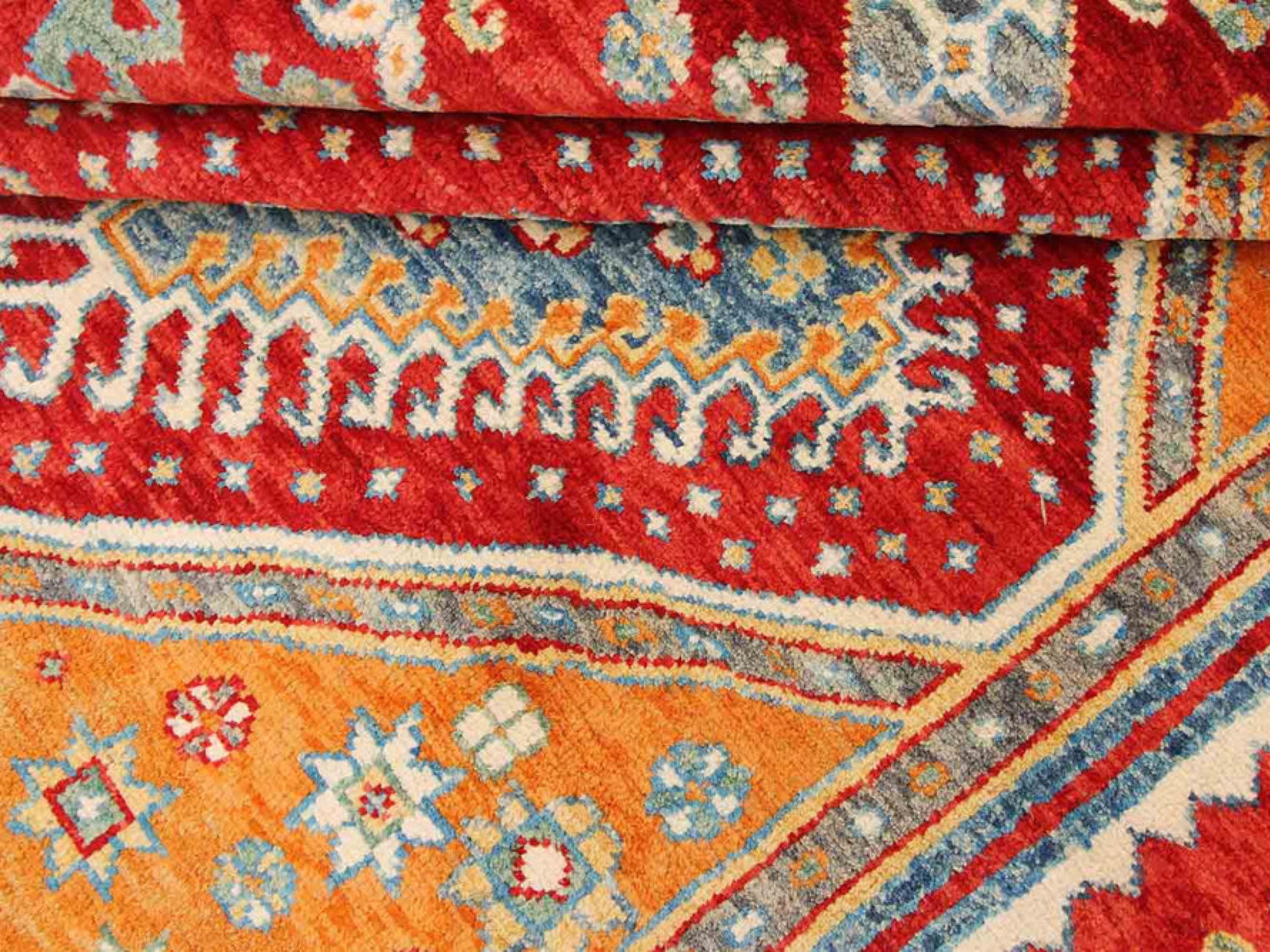 8x10 Turkish Qashqai Rug, Red Hand Knotted Wool Area Rug, Tribal Geometric Carpet, Living Room Dining Room Decor