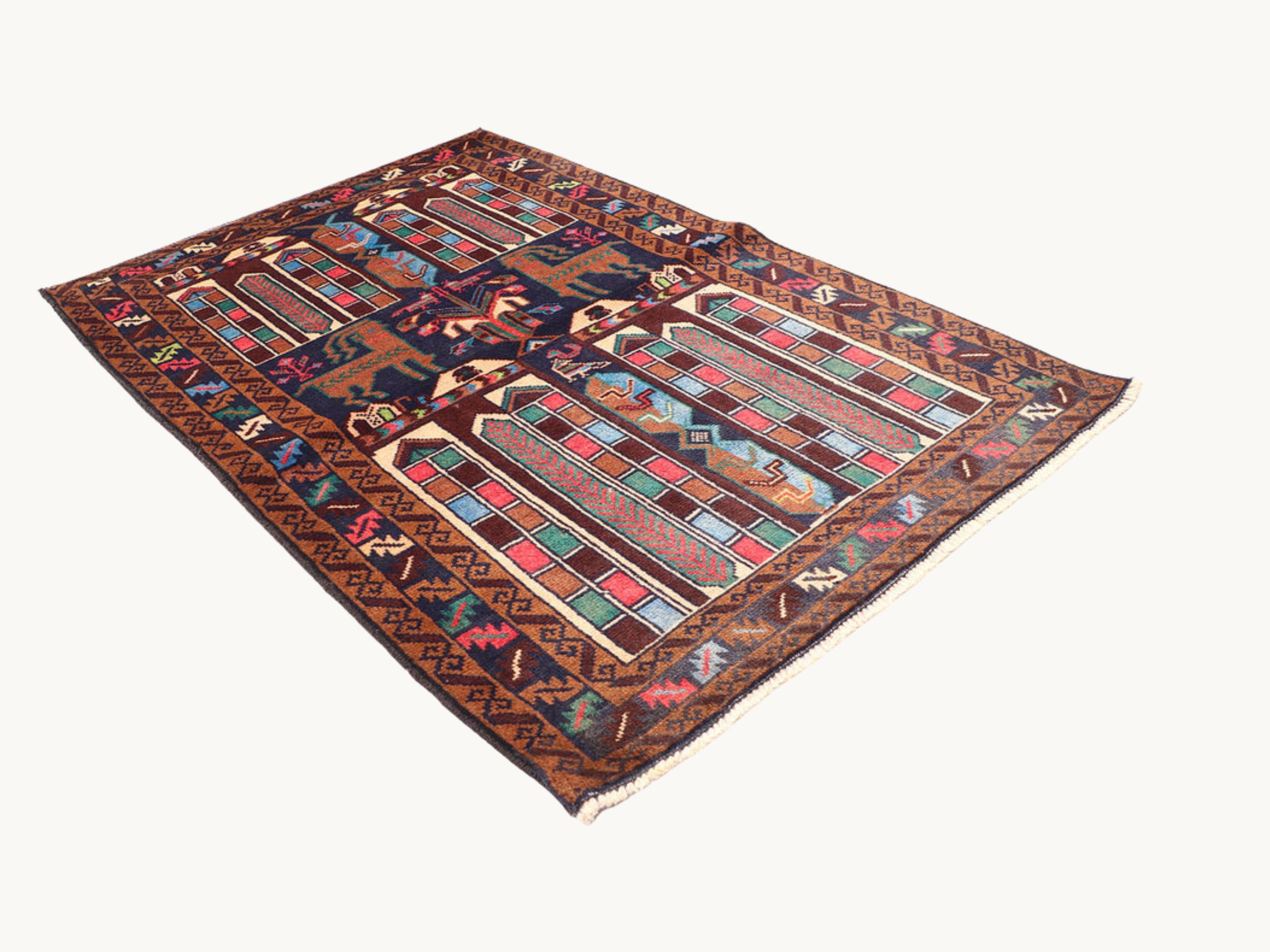 3x5 Geometric Tapestry Wall Hanging Rug, Afghan Style Handmade Wool Textile Wall Art, Tribal Folk Art Decor